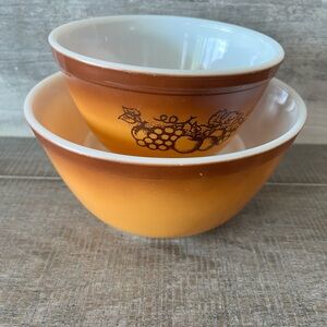 Vintage Pyrex Brown Old Orchard Mixing Small Nesting Bowl 402 & 401 (2pcs)